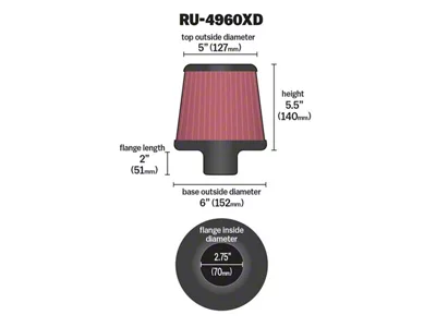 K&N Universal Clamp-On Filter-Round Tapered 2.75in Flange ID x - RU-4960XD