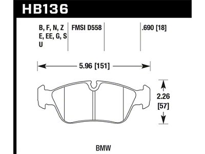 Hawk Performance 01-06 BMW 325CI L6-2.5L DTC-70 Race Front Brake Pads - HB136U.690
