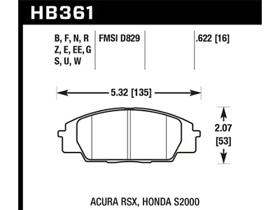 Hawk Performance 02-06 Acura RSX Type S / 06-11 Honda Civic - HB361W.622