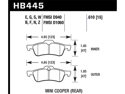 Hawk Performance 02-06 Mini Cooper / Cooper S Blue Race Rear - HB445E.610