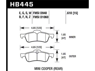 Hawk Performance 02-08 Mini Cooper HPS 5.0 Street Rear Brake Pads - HB445B.610
