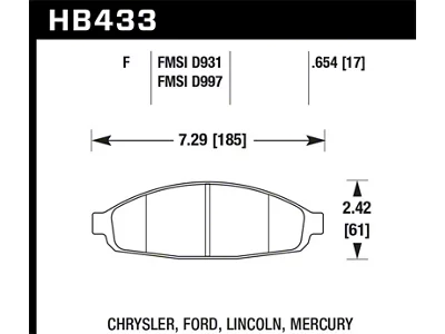 Hawk Performance 03-11 Ford Crown Victoria DTC-70 Race Front Brake Pads - HB433U.654