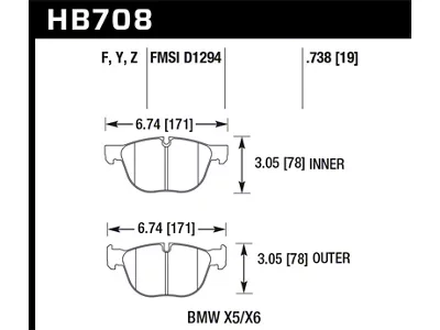 Hawk Performance 07-08 BMW X5 3.0si/4.8i / 09-13 X5 Xdrive / - HB708F.738