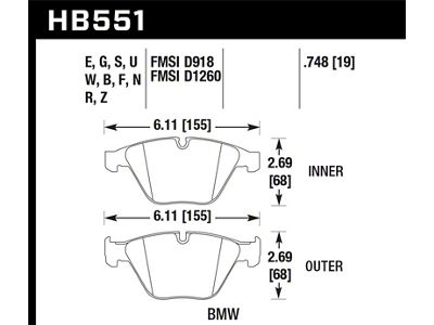 Hawk Performance 07-09 BMW 335d/335i/335xi / 08-09 328i/M3 Blue 9012 Race - HB551E.748