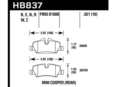 Hawk Performance 14-17 Mini Cooper HPS 5.0 Rear Brake Pads - HB837B.621