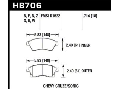 Hawk Performance 2011-2014 Chevrolet Cruze Eco HPS 5.0 Front Brake Pads - HB706B.714