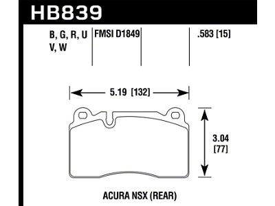 Hawk Performance 2017 Acura NSX DTC-60 Race Rear Brake Pads - HB839G.583