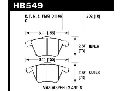 Hawk Performance 07-08 Mazdaspeed3/06-07 Mazdaspeed6 Performance Ceramic Street Front Brake Pads - HB549Z.702