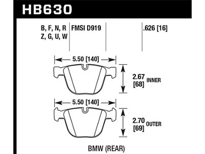 Hawk Performance 04-10 BMW 535i/545i/550i / 04-10 645Ci/650i/02-09 745i/745Li/750 Perf Ceramic - HB630Z.626