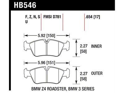 Hawk Performance DTC-70 Brake Pads 98-02 Z3/03-08 Z4 - HB546U.654