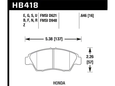 Hawk Performance 02-06 RSX non-S Front / 03-09 Civic Hybrid / - HB418N.646