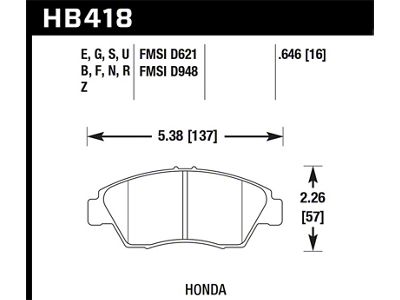 Hawk Performance 2013-2014 Acura ILX Hybrid 5.0 Front Brake Pads - HB418B.646