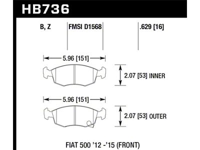 Hawk Performance 12-15 Fiat 500 HPS 5.0 Front Brake Pads - HB736B.629