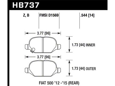 Hawk Performance 12-15 Fiat 500 Abarth Rear HPS 5.0 Brake Pads - HB737B.544