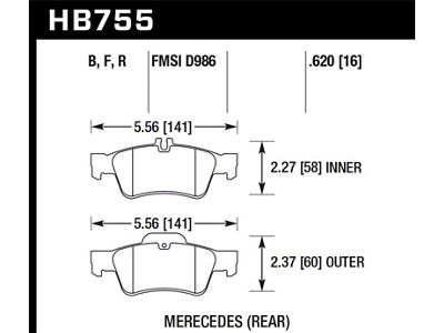 Hawk Performance 03-06 Mercedes Benz SL500 HPS 5.0 Rear Brake Pads - HB755B.620