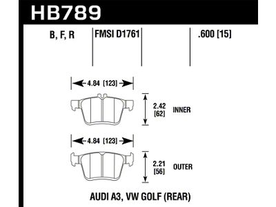 Hawk Performance 15-17 Audi A3/A3 Quattro HPS 5.0 Rear Brake Pads - HB789B.600