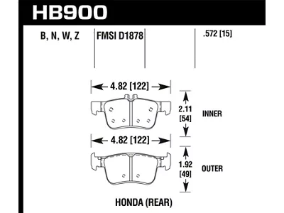 Hawk Performance 16-17 Honda Civic HPS 5.0 Rear Brake Pads - HB900B.572