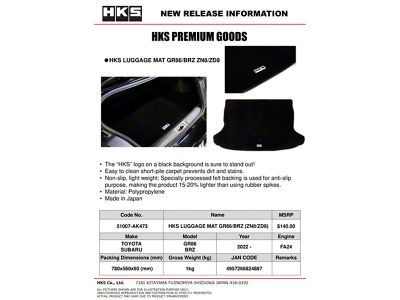 HKS GR86/BRZ ZN8/ZD8 Luggage Mat - 51007-AK473