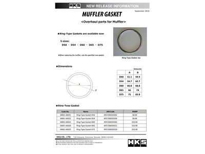 HKS Muffler Gasket 51.1mm ID 59.9mm OD - 34001-AK021