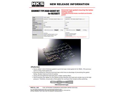 HKS RB26 88mm Bore 1.6mm Thick Grommet Type Head Gasket - 23002-AN001