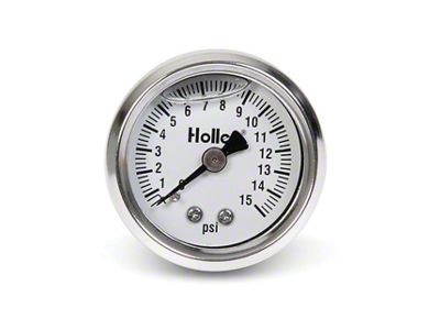 Holley Mechanical Fuel Pressure Gauge; 0 - 15 psi; 1.5 in. Dia.; Liquid Filled; - 26-504