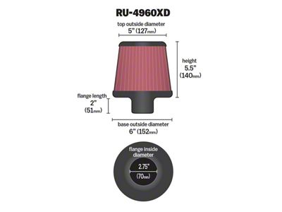 K&N Universal Clamp-On Filter-Round Tapered 2.75in Flange ID x - RU-4960XD