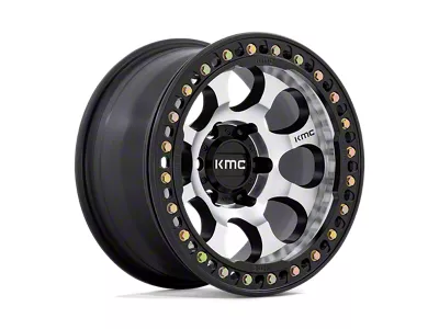 KMC Riot Beadlock Machined Face Satin Black Windows with Satin Black Ring Wheel; 17x8.5; 0mm Offset