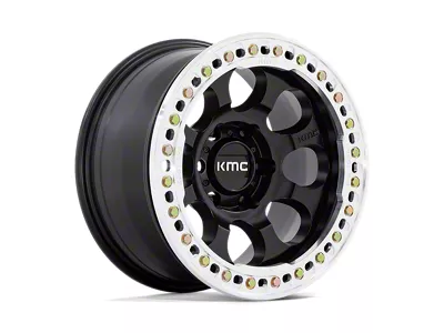 KMC Riot Beadlock Satin Black with Machined Ring Wheel; 17x8.5; 0mm Offset