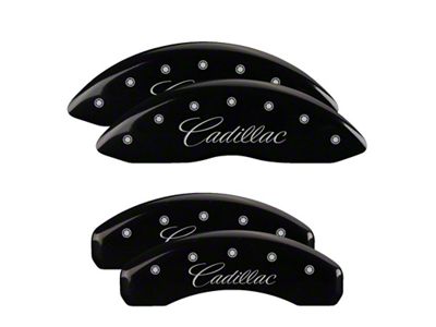 MGP 4 Caliper Covers Engraved F & R Cursive/Cadillac Black - 35028SCADBK