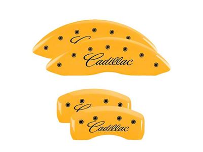 MGP 4 Caliper Covers Engraved Front & Rear Cursive/Cadillac Yellow - 35007SCADYL