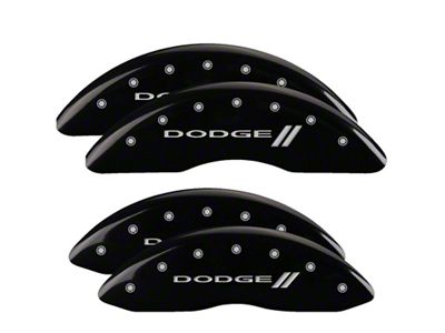 MGP 4 Caliper Covers Engraved Front & Rear With stripes/Dodge - 12124SDD3BK