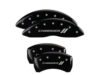 MGP 4 Caliper Covers Engraved Front & Rear With stripes/Charger - 12162SCH1BK