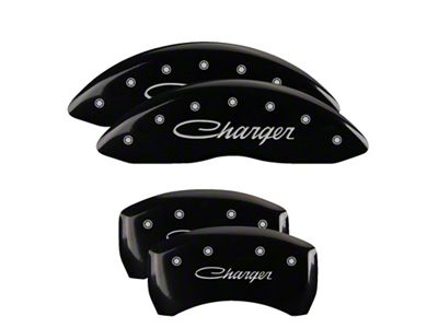 MGP 4 Caliper Covers Engraved Front & Rear Cursive/Charger Black - 12001SCHSBK