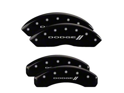 MGP 4 Caliper Covers Engraved Front & Rear With stripes/Dodge - 12059SDD3BK