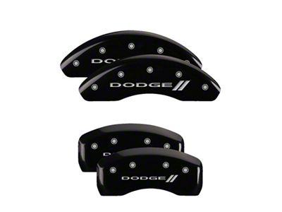MGP 4 Caliper Covers Engraved Front & Rear With stripes/Dodge - 12135SDD3BK