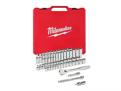 Milwaukee Tool 3/8-Inch Drive Ratchet and Socket Set; SAE and Metric; 56-Piece