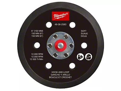 Milwaukee Tool 6-Inch Hook and Loop Sander Backing Pad; Soft