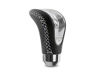 MOMO USA Combat Evo Shift Knob - Black Leather, Chrome Insert, Silver Stitching