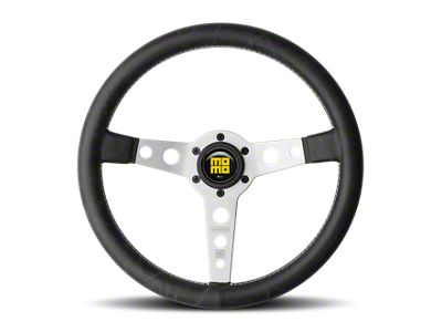 MOMO USA Prototipo Steering Wheel 350 mm - Black Leather/White Stitch/Brshd - PRH35BK0S