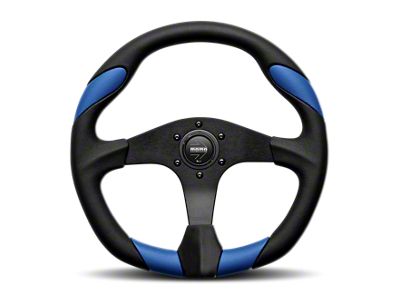 MOMO USA Quark Steering Wheel 350 mm - Black Poly/Black Spokes/Blue Inserts