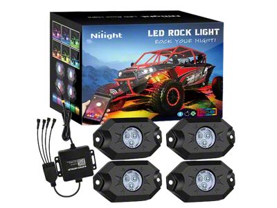 Nilight LED RGB Rock Lights with Bluetooth Controler; Set of 4 (Universal; Some Adaptation May Be Required)