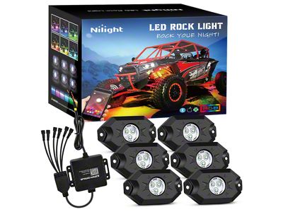 Nilight LED RGB Rock Lights with Bluetooth Controler; Set of 6 (Universal; Some Adaptation May Be Required)