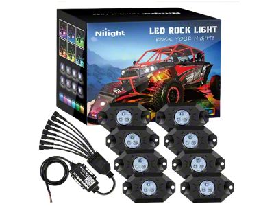 Nilight LED RGB Rock Lights with Bluetooth Controler; Set of 8 (Universal; Some Adaptation May Be Required)