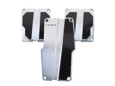 NRG Innovations Brushed Aluminum Sport Pedal M/T - Silver w/Black Carbon - PDL-100SL