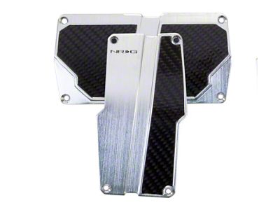 NRG Innovations Brushed Aluminum Sport Pedal A/T - Silver w/Black Carbon - PDL-150SL