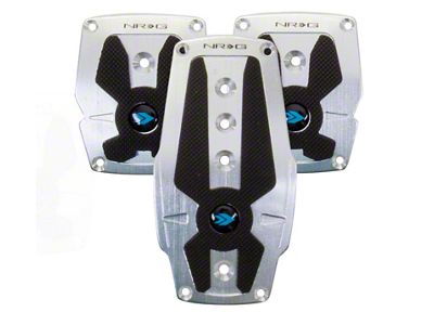 NRG Innovations Brushed Aluminum Sport Pedal M/T - Silver w/Black Rubber - PDL-200SL