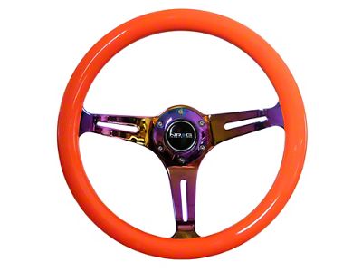 NRG Innovations Classic Wood Grain Steering Wheel 350mm Neon Orange Color - ST-015MC-NOR