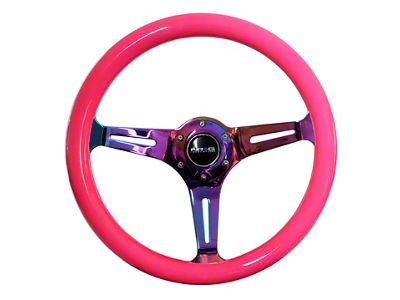 NRG Innovations Classic Wood Grain Steering Wheel 350mm Neon Pink Painted - ST-015MC-NPK