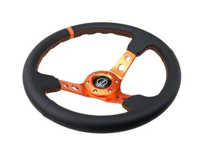 NRG Innovations 350mm 3-Inch Deep Dish Steering Wheel; Black Leather with Orange Center Mark, Stitching and Center Spoke (Universal; Some Adaptation May Be Required)