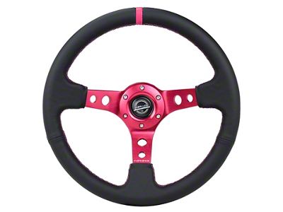 NRG Innovations Reinforced Steering Wheel 350mm/3in. Deep Black Leather/ Fushia Center - RST-006FH